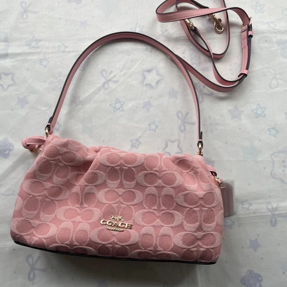 COACH Pink Signature Jacquard Shoulder Bag with Removable Strap